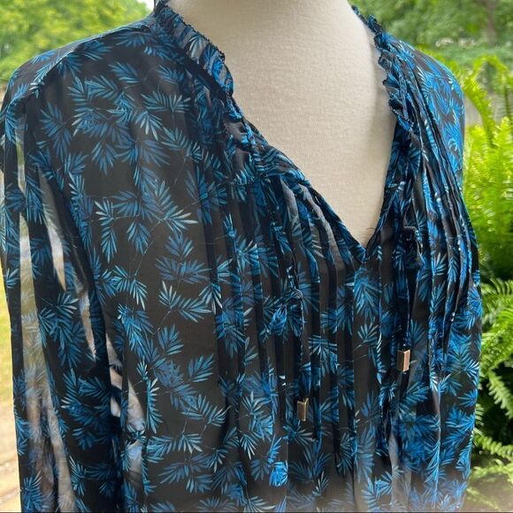 PLUS SIZE Liz Claiborne Sheer Long-sleeved Blouse Blue & Black size XXL - Picture 5 of 10